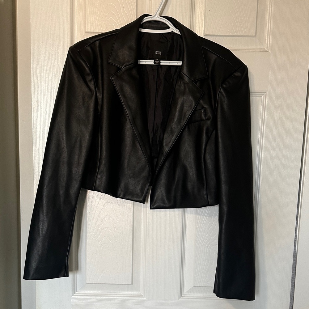 River Island Black Cropped faux Leather Jacket